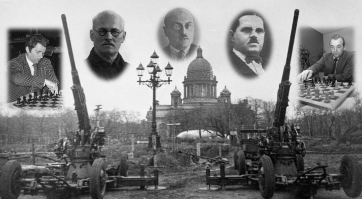 Boris Spassky, Ilya Ravinovich, Alekséi Troitski, Leonid Kúbel y Víctor Korchnoi