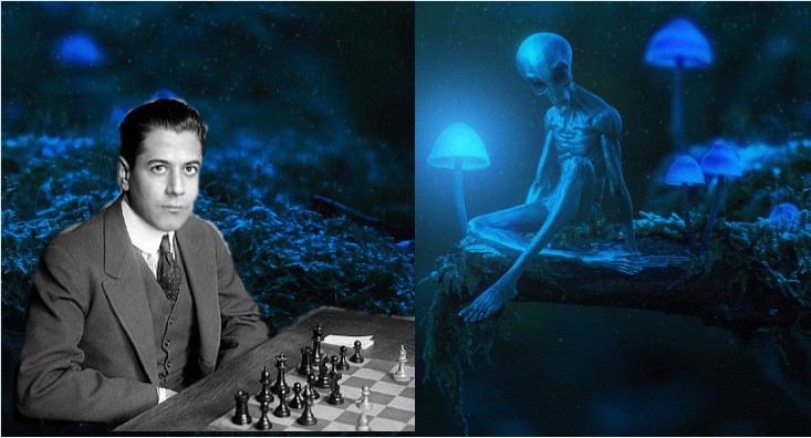 Raul Capablanca juando con un alien extraterrestre